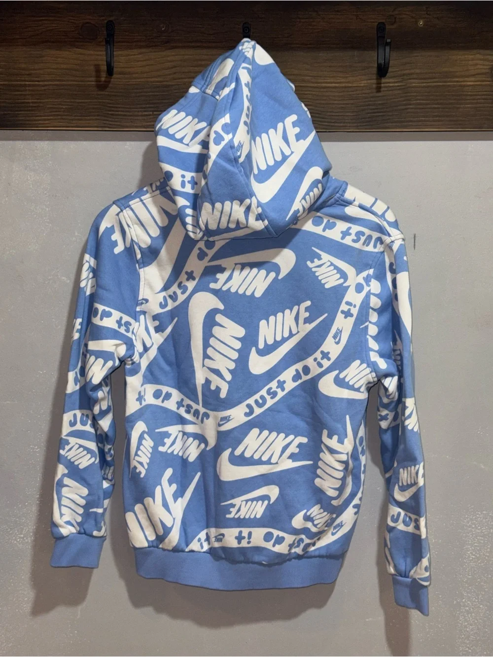 Nike Light Blue & White All-Over Logo Hoodie for Kids